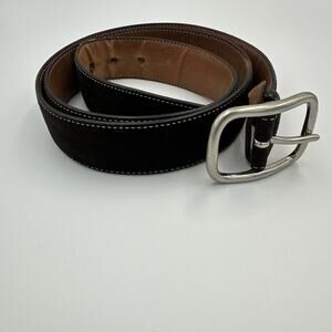 Coach Belt Men’s Size 44 Dark Brown Suede Genuine Leather White Stitching READ